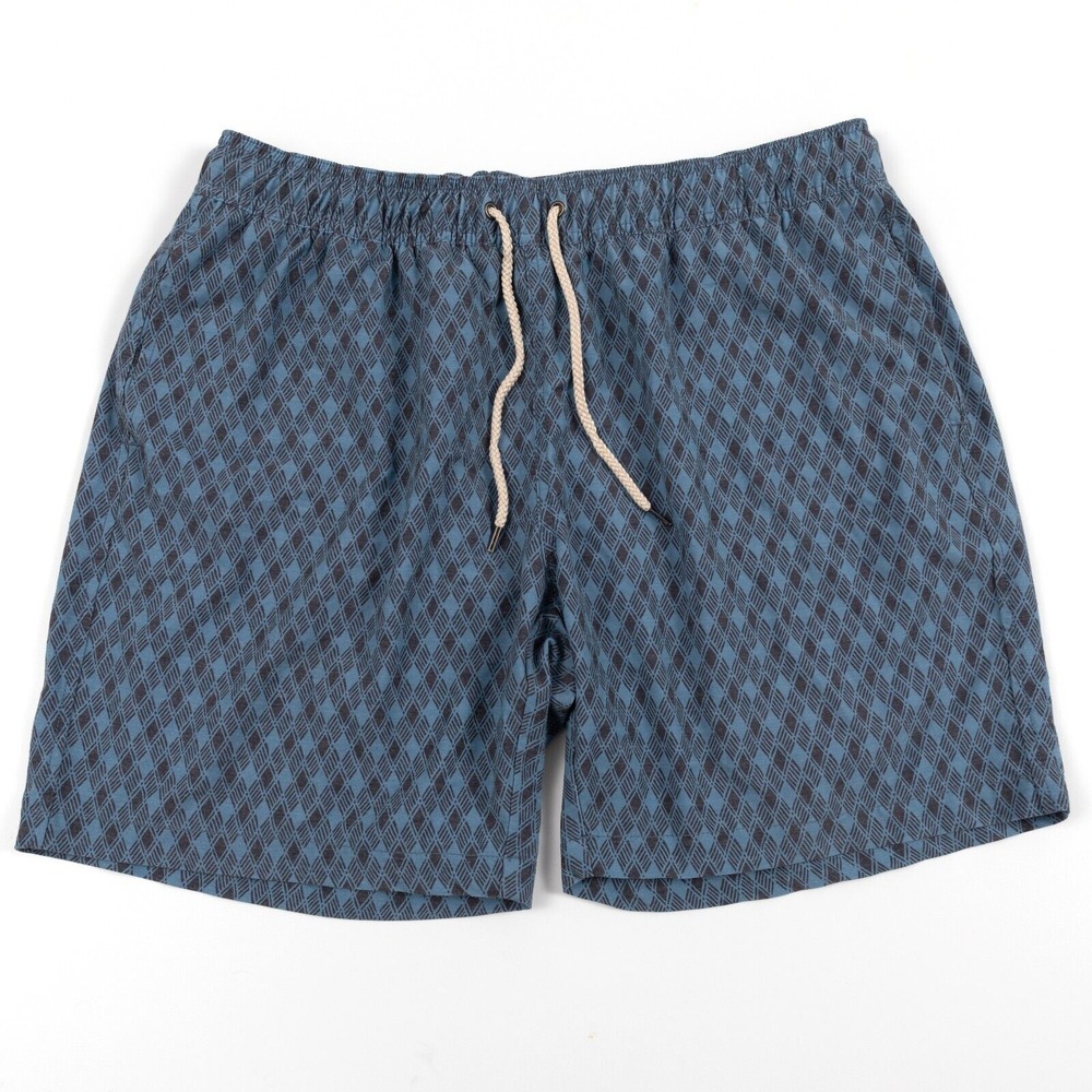 Faherty Swim Trunks Mens‎ 2XL Blue Waves Bathing Suit Mesh Lined Swimming Shorts
